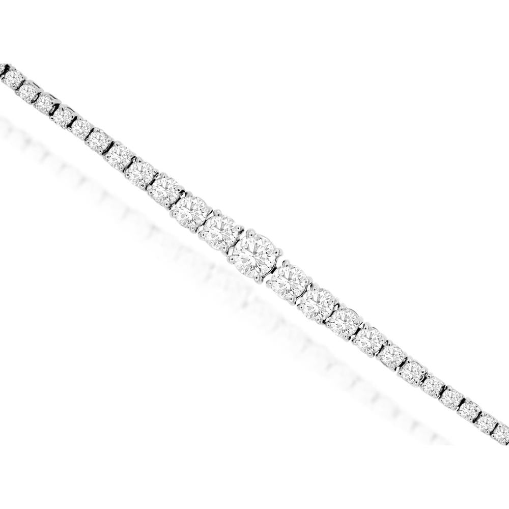 14K White Gold Graduated Tennis Bracelet with Prong Set Round Diamonds - 3.15 Carat Total Diamond Weight - Royal Jewelry