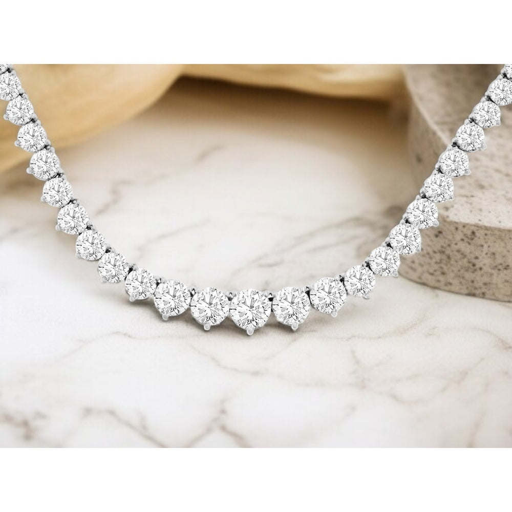 14K White Gold Graduated Tennis Necklace with 3-Prong Set Round Lab Grown Diamonds - 16.00 Carat Total Diamond Weight - Royal Jewelry