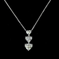 14K White Gold Graduated Three-Stone Heart Shaped Lab Diamond Pendant - 2.99 Carat Total Weight, E-VS1 Clarity - Covaloro Fine Jewelry