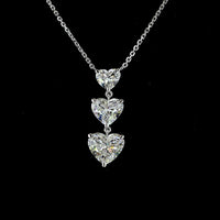 14K White Gold Graduated Three-Stone Heart Shaped Lab Diamond Pendant - 2.99 Carat Total Weight, E-VS1 Clarity - Covaloro Fine Jewelry