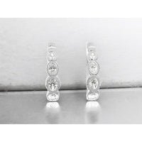 14K White Gold Graduating Diamond Hoop Earrings with Pear and Oval Bezel Set Milgrain Details - 1.45 Carat Total Diamond Weight - Royal Jewelry