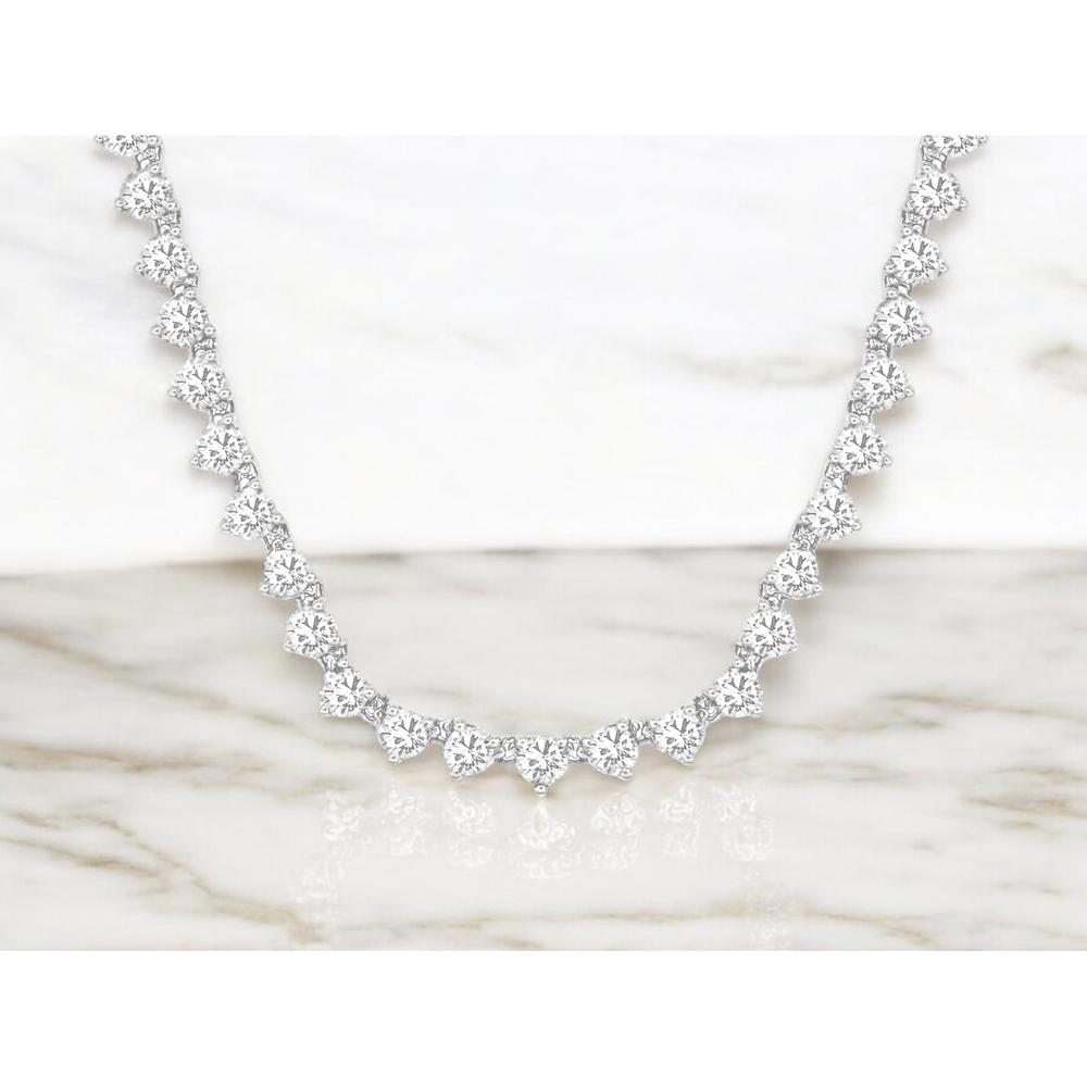 14K White Gold Graduating Diamond Necklace - 10.80 Carats Total Diamond Weight