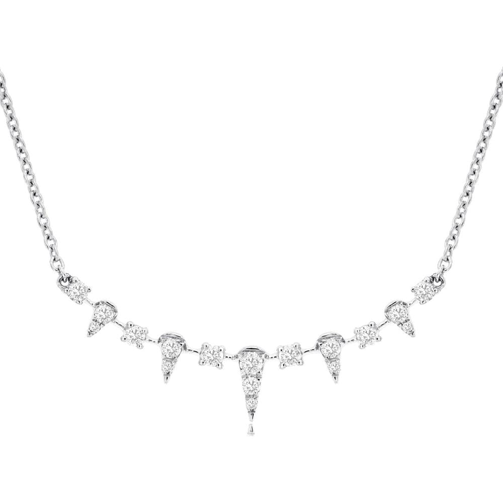 14K White Gold Graduating Diamond Necklace with Alternating Round and Drop-Style Diamonds - 0.30 Carat Total Diamond Weight - Royal Jewelry