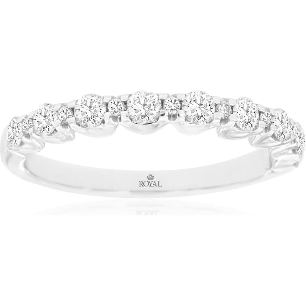 14K White Gold Graduating Diamond Wedding Band with Shared Prong Set Round Cut Diamonds - 0.50 Carat Total Diamond Weight - Royal Jewelry