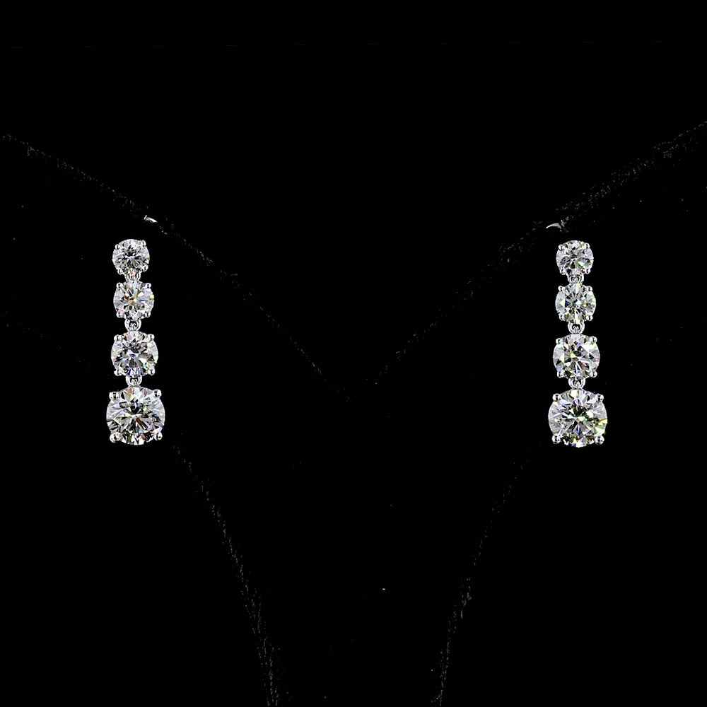 14K White Gold Graduating Drop Earrings with Prong Set Round Lab Diamonds - 2.91 Carats Total Diamond Weight - Covaloro Fine Jewelry