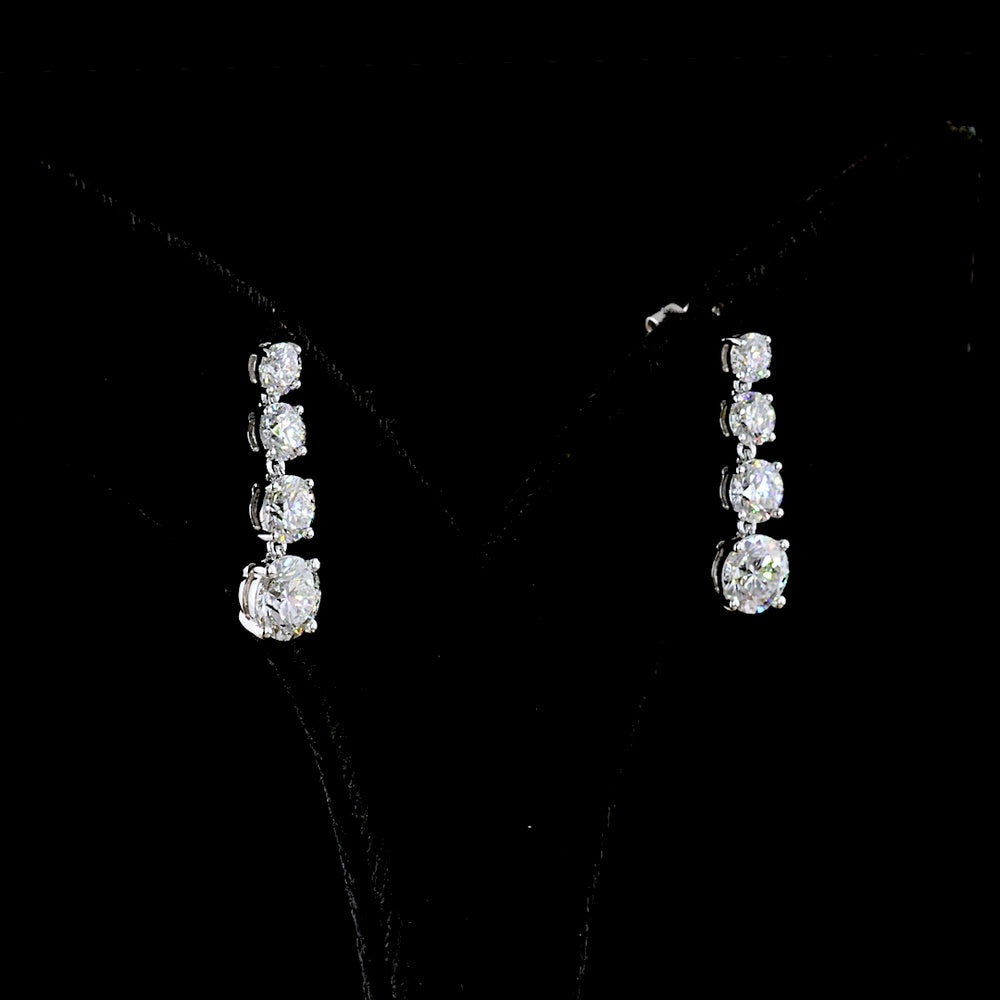 14K White Gold Graduating Drop Earrings with Prong Set Round Lab Diamonds - 2.91 Carats Total Diamond Weight - Covaloro Fine Jewelry