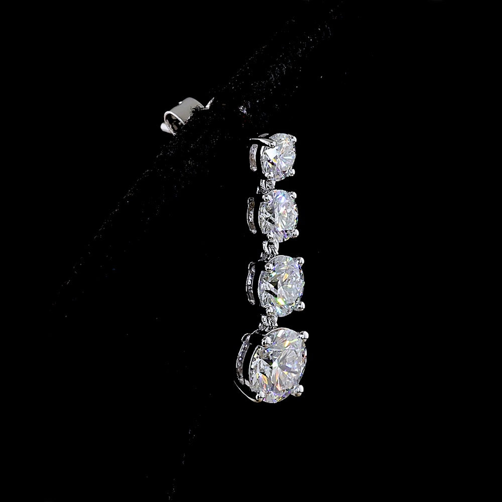 14K White Gold Graduating Drop Earrings with Prong Set Round Lab Diamonds - 2.91 Carats Total Diamond Weight - Covaloro Fine Jewelry