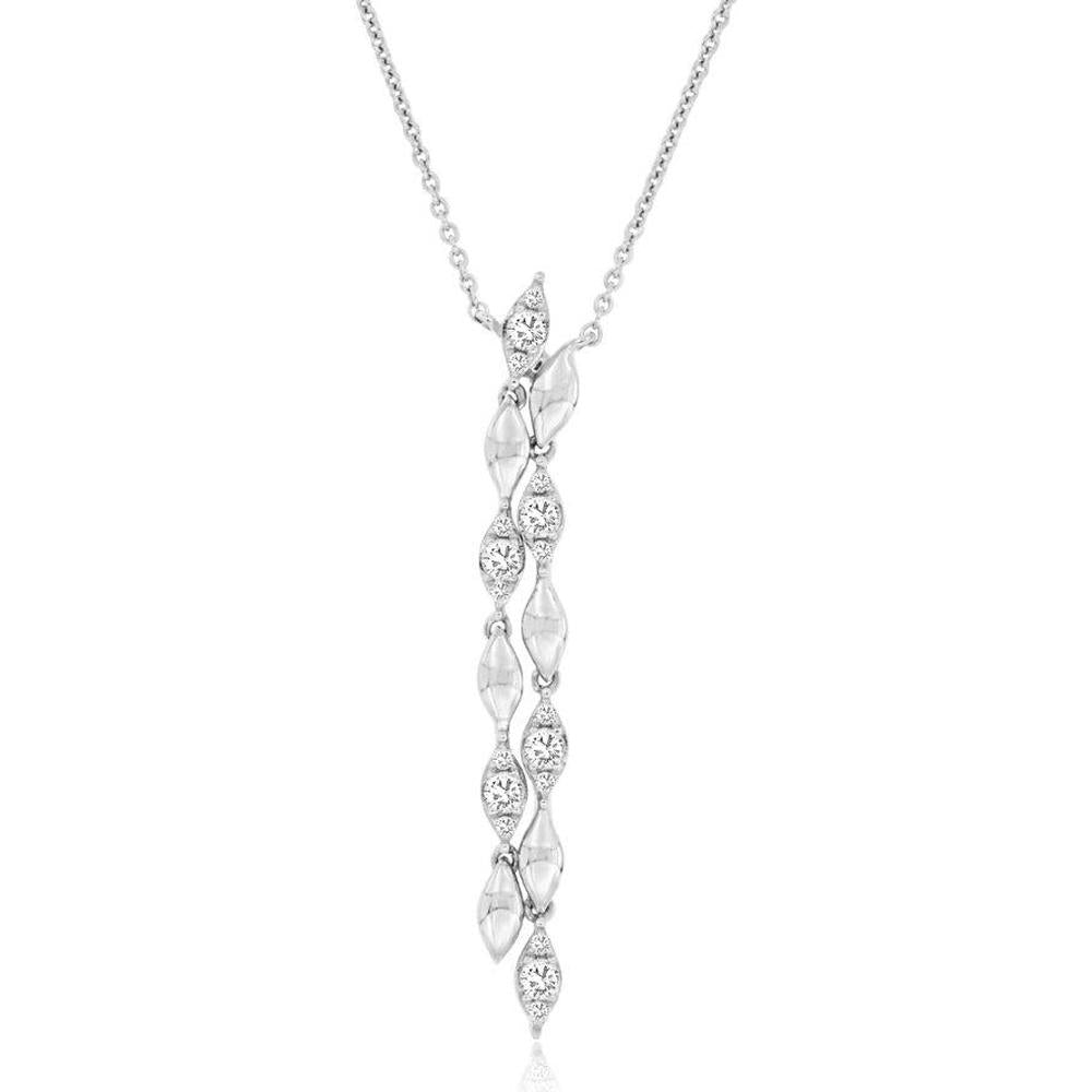 14K White Gold Graduating Leaf Motif Cascade Pendant Necklace with 0.22 Carat Total Weight Round Diamonds - Royal Jewelry