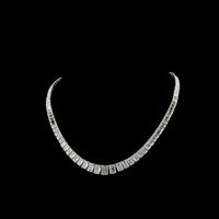 14K White Gold Graduating Riviera Necklace with 104 Emerald Cut Lab Diamonds - 47.16 Carat Total Weight Featuring a 1.74 Carat Center Stone - Covaloro Fine Jewelry
