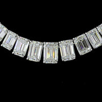 14K White Gold Graduating Riviera Necklace with 104 Emerald Cut Lab Diamonds - 47.16 Carat Total Weight Featuring a 1.74 Carat Center Stone - Covaloro Fine Jewelry