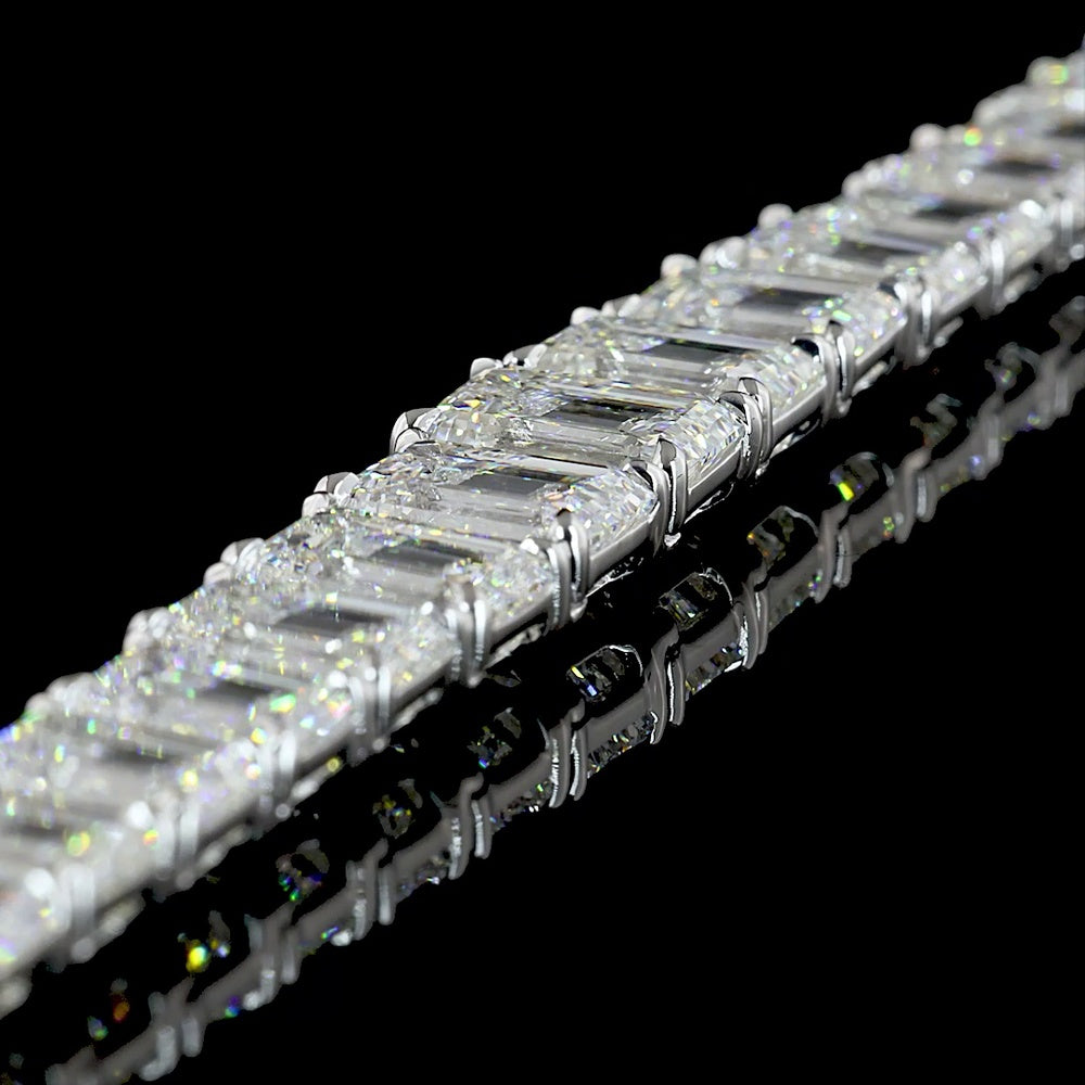 14K White Gold Graduating Riviera Necklace with 104 Emerald Cut Lab Diamonds - 47.16 Carat Total Weight Featuring a 1.74 Carat Center Stone - Covaloro Fine Jewelry