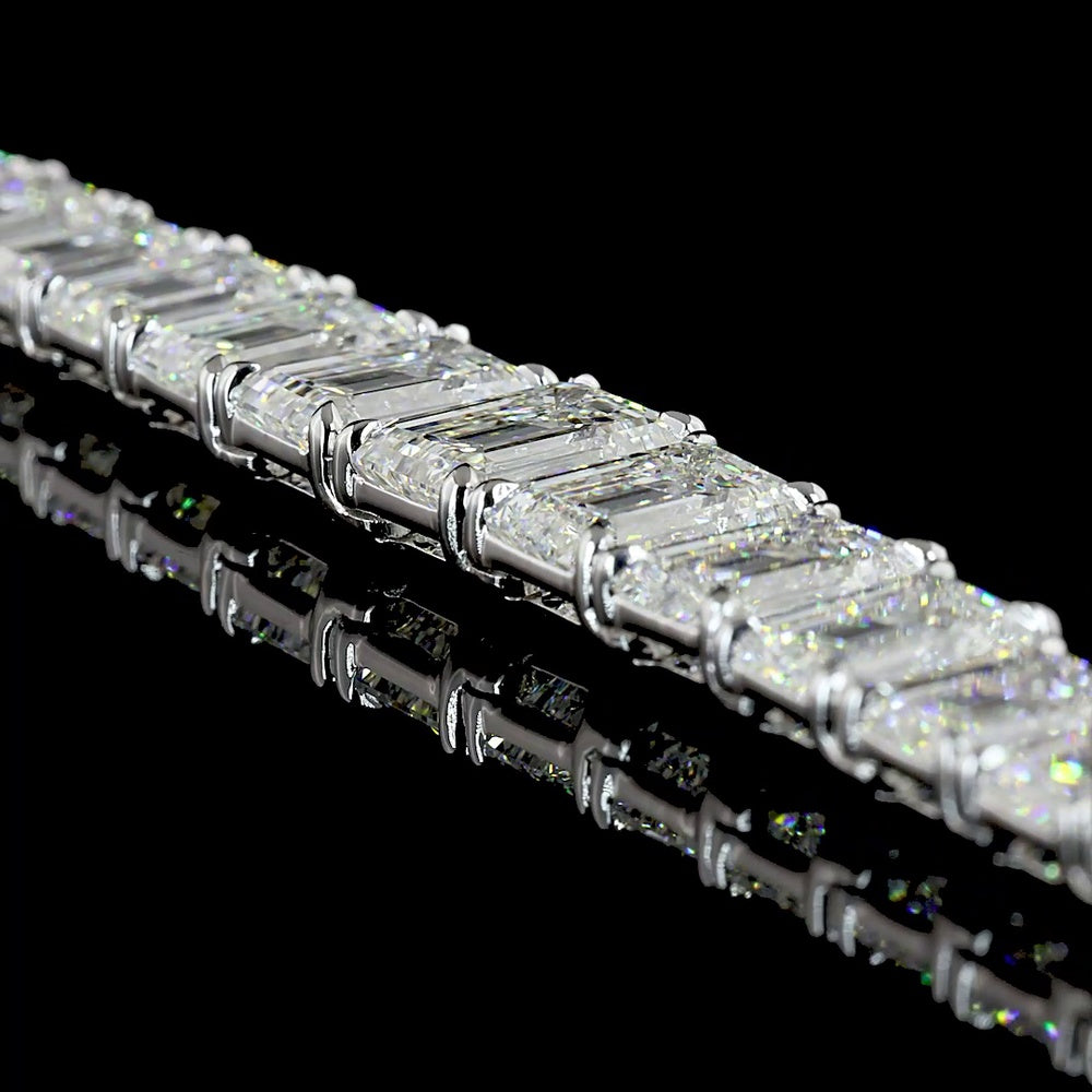14K White Gold Graduating Riviera Necklace with 104 Emerald Cut Lab Diamonds - 47.16 Carat Total Weight Featuring a 1.74 Carat Center Stone - Covaloro Fine Jewelry
