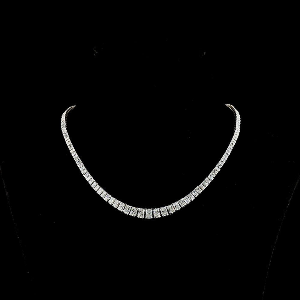 14K White Gold Graduating Riviera Necklace with 148 Radiant Cut Lab Diamonds - 19.66 Carat Total Weight, E-F Color VS2 Clarity - Covaloro Fine Jewelry