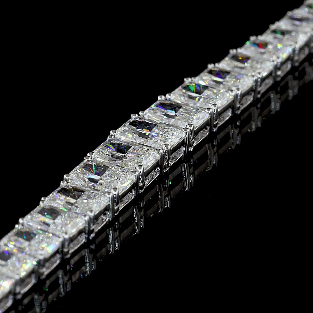 14K White Gold Graduating Riviera Necklace with 148 Radiant Cut Lab Diamonds - 19.66 Carat Total Weight, E-F Color VS2 Clarity - Covaloro Fine Jewelry