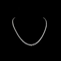 14K White Gold Graduating Riviera Necklace with 73 Prong-Set Round Lab Diamonds - 14.19 Carat Total Weight, E-F Color VS Clarity - Covaloro Fine Jewelry