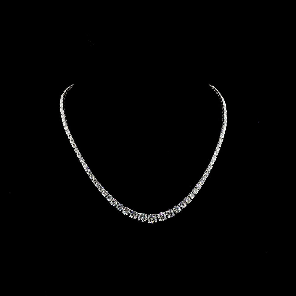 14K White Gold Graduating Riviera Necklace with 73 Prong-Set Round Lab Diamonds - 14.19 Carat Total Weight, E-F Color VS Clarity - Covaloro Fine Jewelry
