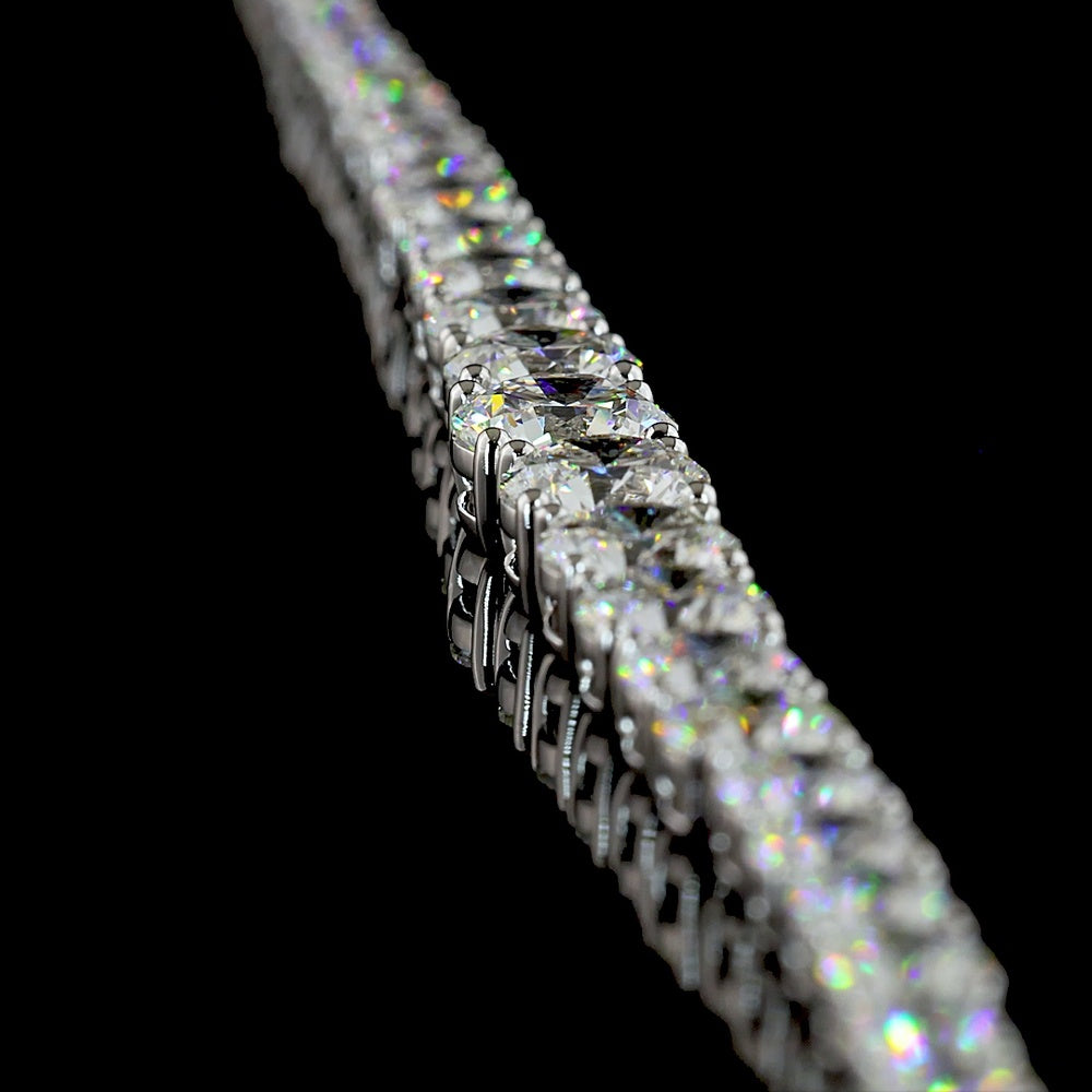 14K White Gold Graduating Riviera Necklace with 73 Prong-Set Round Lab Diamonds - 14.19 Carat Total Weight, E-F Color VS Clarity - Covaloro Fine Jewelry