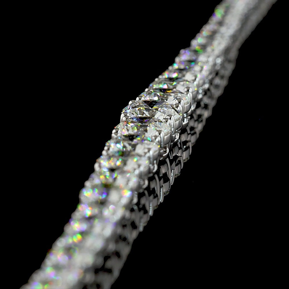 14K White Gold Graduating Riviera Necklace with 73 Prong-Set Round Lab Diamonds - 14.19 Carat Total Weight, E-F Color VS Clarity - Covaloro Fine Jewelry