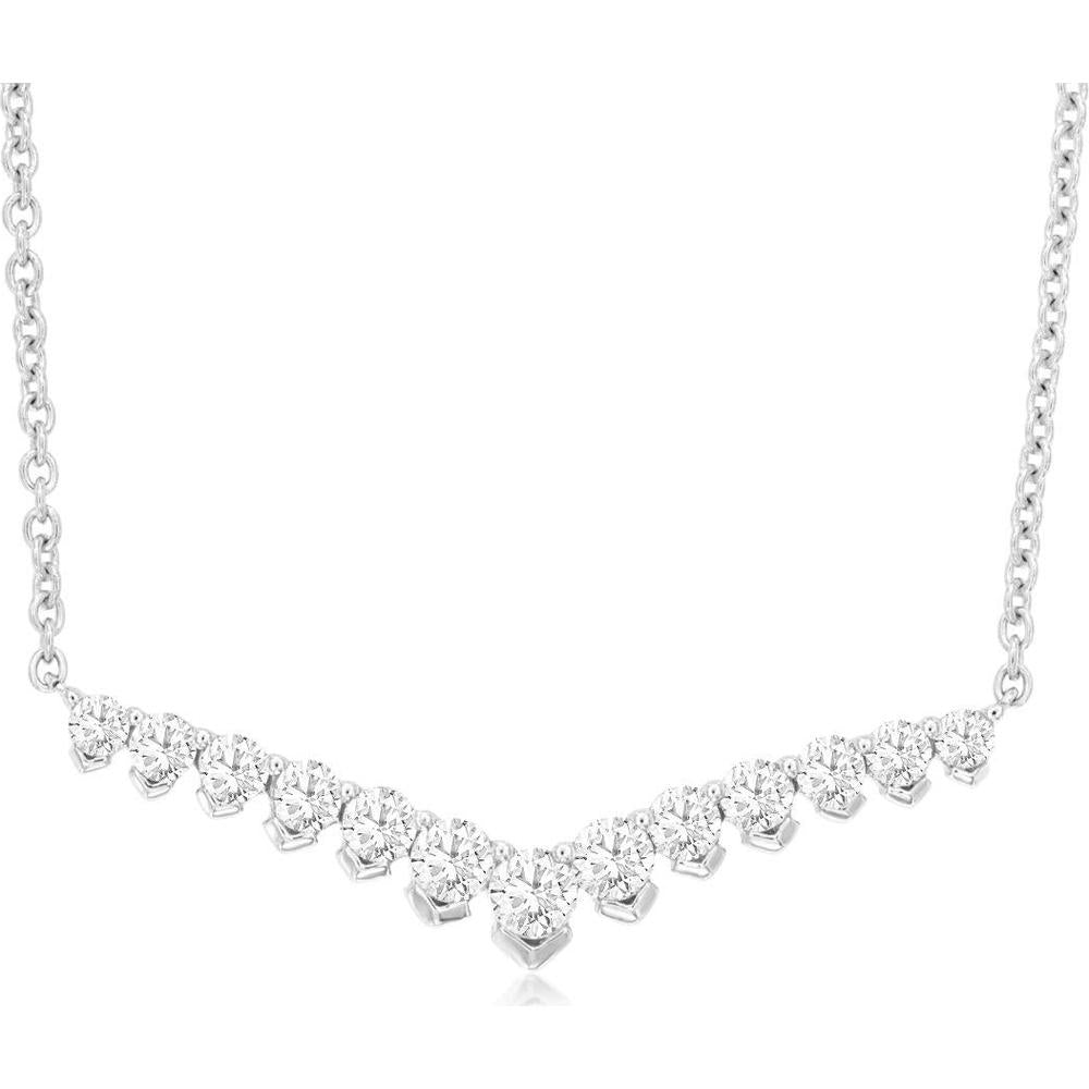 14K White Gold Graduating Round Diamond Necklace - 0.50 Carat Total Diamond Weight - Royal Jewelry