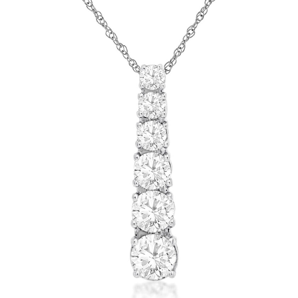 14K White Gold Graduating Round Diamond Waterfall Pendant Necklace - 0.60ct Total Diamond Weight - Royal Jewelry