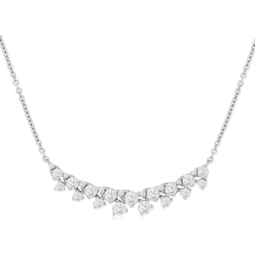 14K White Gold Graduating Scalloped Diamond Necklace with Round Brilliant Prong Set Stones - 0.60 Carat Total Diamond Weight - Royal Jewelry