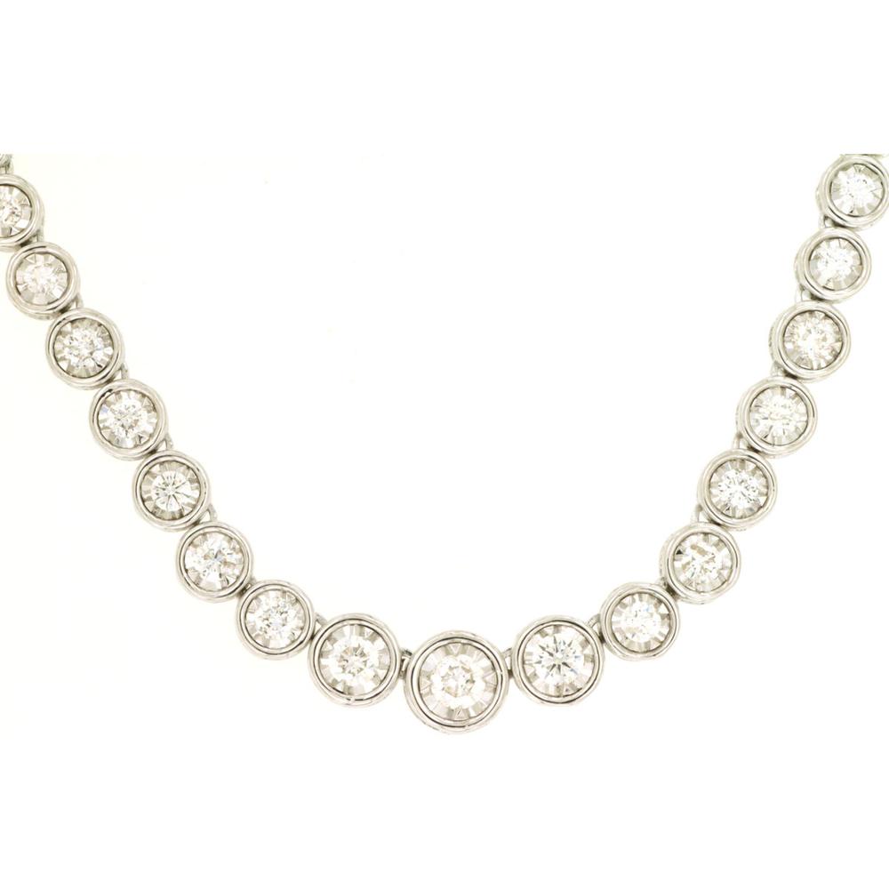 14K White Gold Graduating Station Necklace with Bezel-Style Round Diamonds - 3.00 Carat Total Diamond Weight - Royal Jewelry