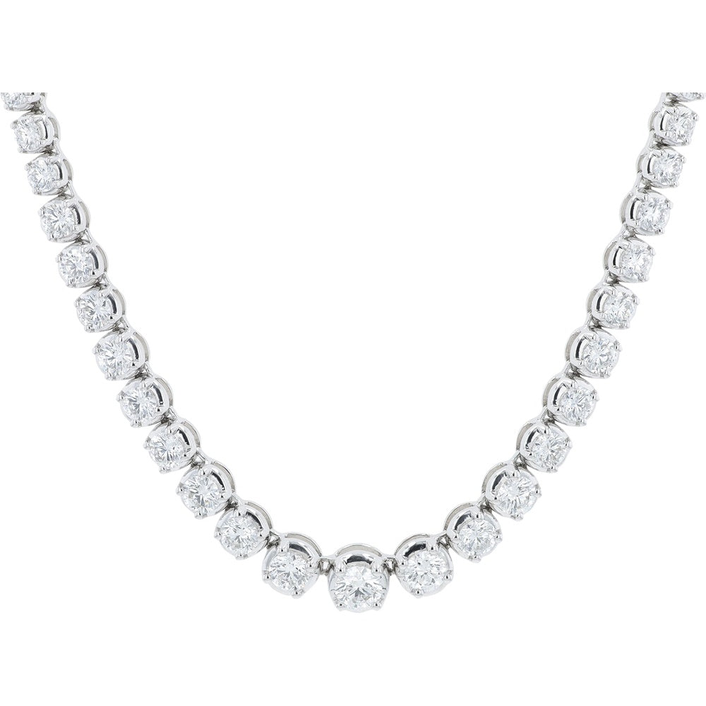 14K White Gold Graduating Tennis Necklace with 3-Prong Set Round Lab Grown Diamonds - 10.00 Carat Total Diamond Weight