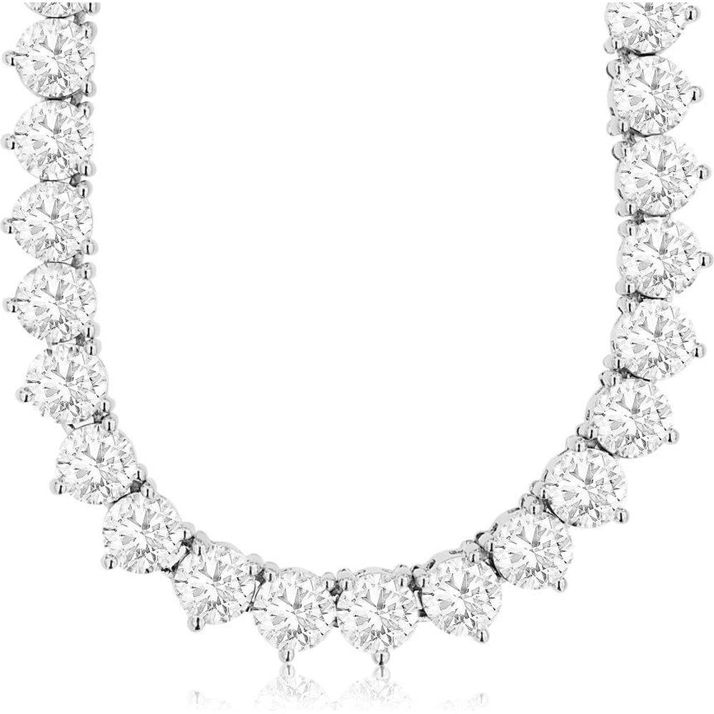 14K White Gold Graduating Tennis Necklace with Prong Set Round Diamonds - 18.5 Carat Total Diamond Weight - Royal Jewelry