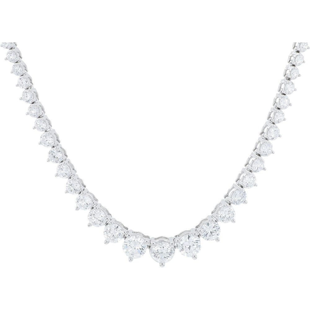 14K White Gold Graduating Tennis Necklace with Prong-Set Round Lab Grown Diamonds - 10.00 Carat Total Diamond Weight