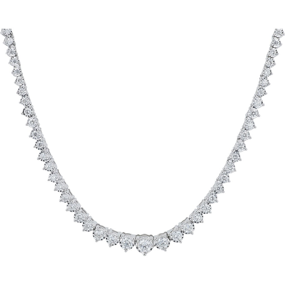 14K White Gold Graduating Tennis Style Diamond Necklace with Prong Set Round Lab Grown Diamonds - 3.00 Carat Total Diamond Weight