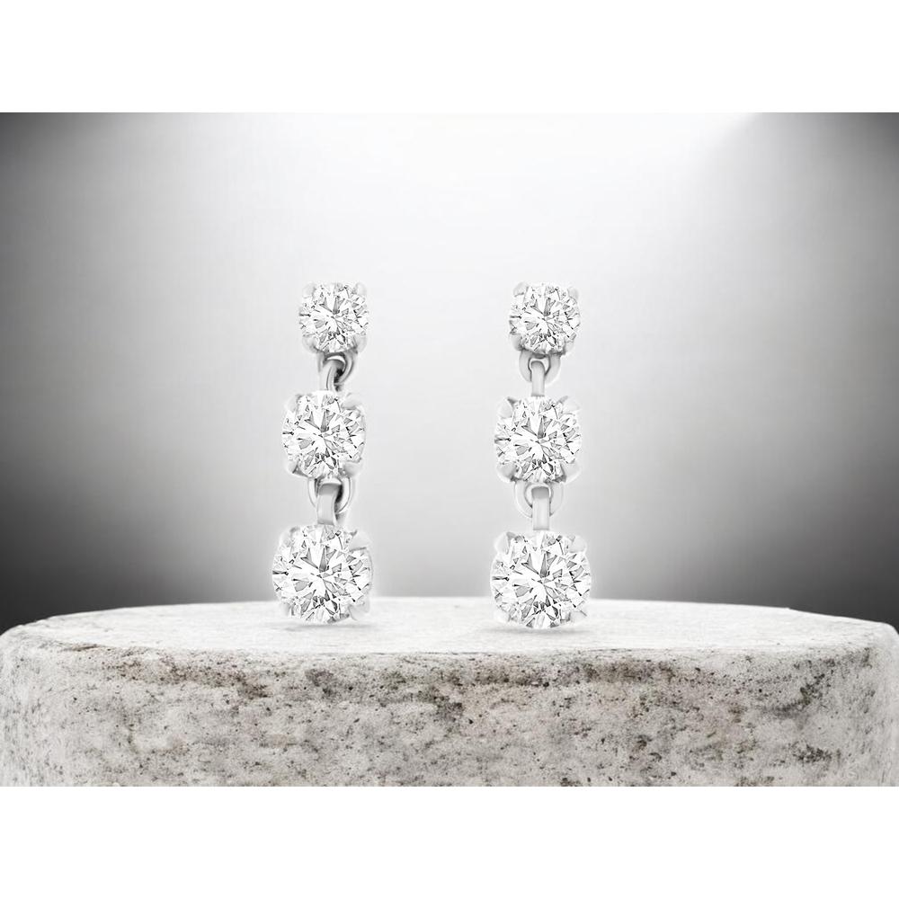 14K White Gold Graduating Three-Stone Diamond Drop Earrings - 0.50 Carat Total Weight - Royal Jewelry
