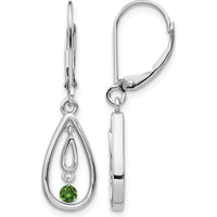 14K White Gold Green Diamond Leverback Drop Earrings - 0.065 Carat Total Diamond Weight by Monteluci Fine Jewelry