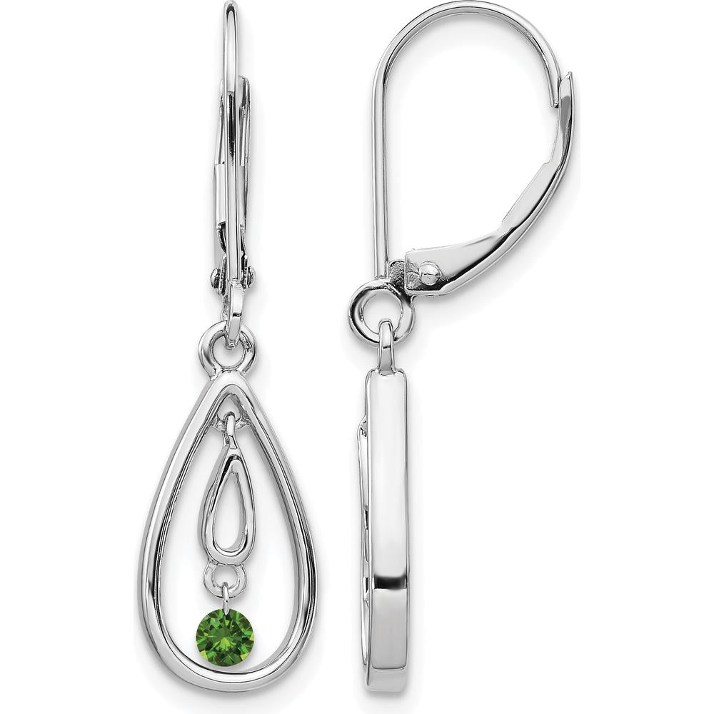 14K White Gold Green Diamond Leverback Drop Earrings - 0.065 Carat Total Diamond Weight by Monteluci Fine Jewelry
