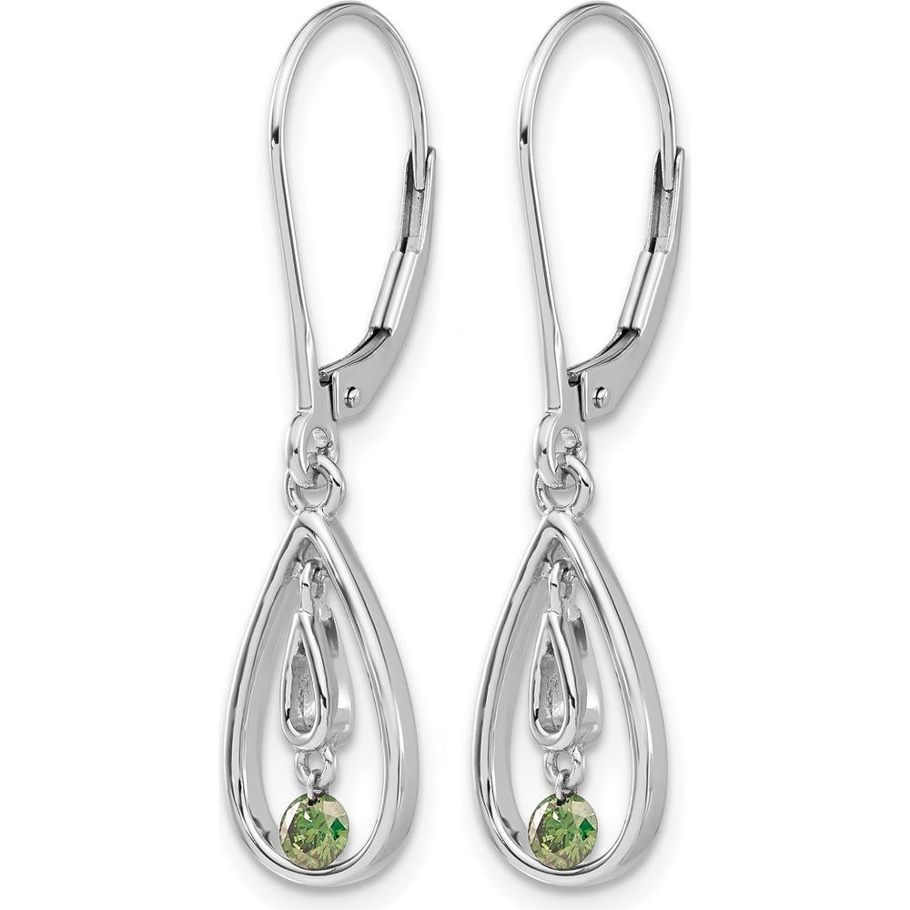 14K White Gold Green Diamond Leverback Drop Earrings - 0.065 Carat Total Diamond Weight by Monteluci Fine Jewelry
