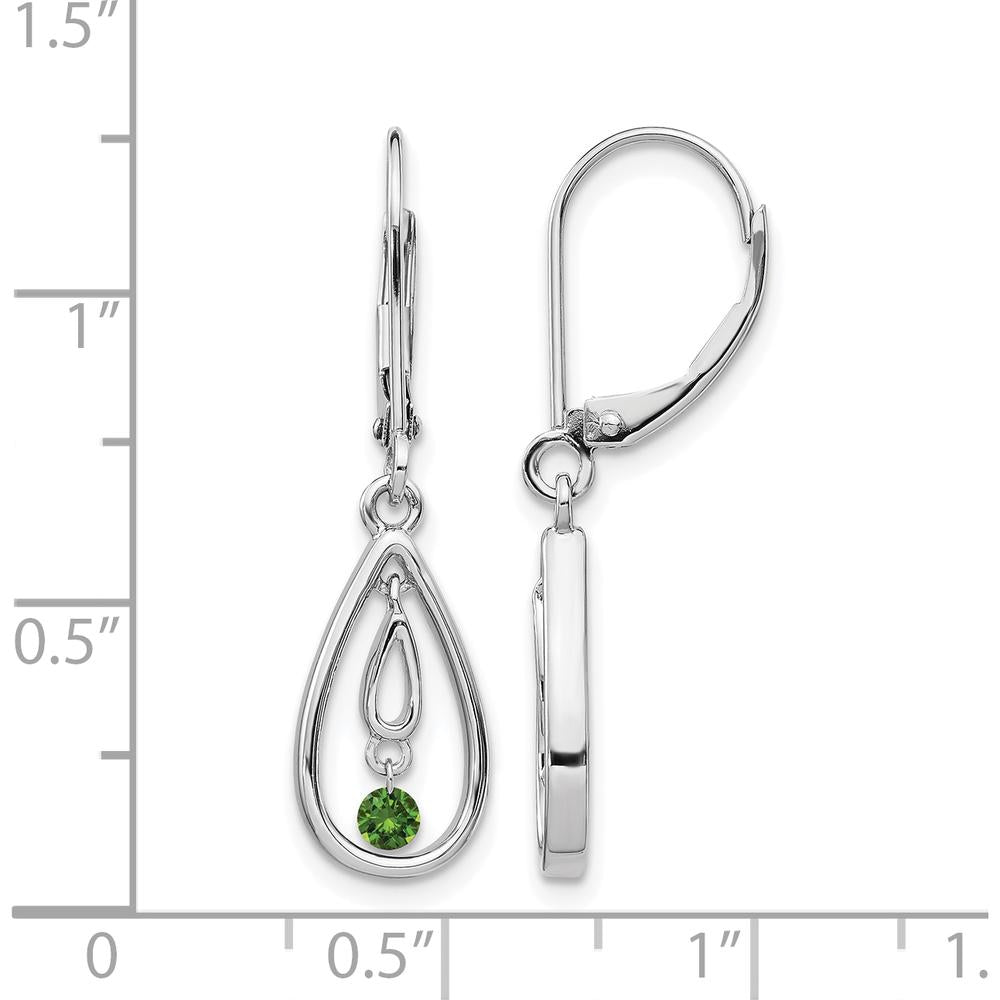14K White Gold Green Diamond Leverback Drop Earrings - 0.065 Carat Total Diamond Weight by Monteluci Fine Jewelry