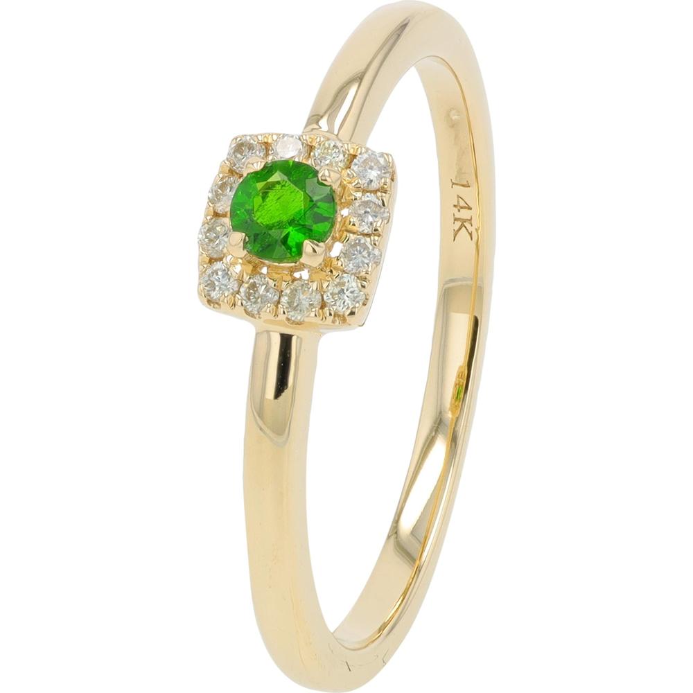 14K White Gold Green Tourmaline Halo Ring with Diamonds - 0.12 Carat Tourmaline & 0.10 Carat Total Diamond Weight
