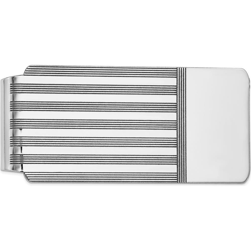 14K White Gold Grooved and Polished Men's Engravable Money Clip by Oro Pregiato