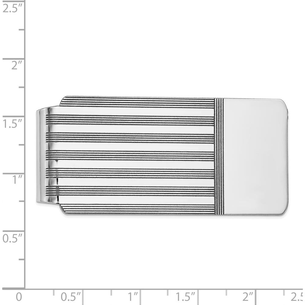 14K White Gold Grooved and Polished Men's Engravable Money Clip by Oro Pregiato