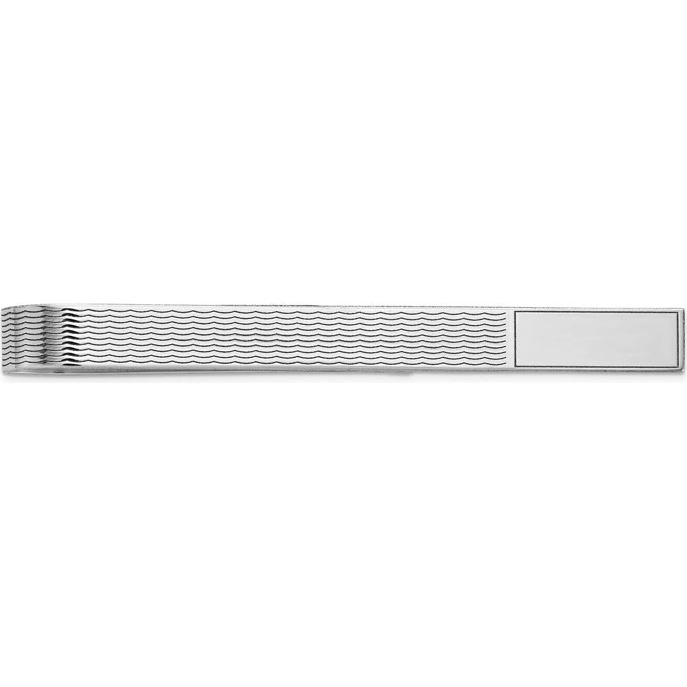 14K White Gold Grooved Engravable Tie Bar with Polished Rhodium Finish by Oro Pregiato