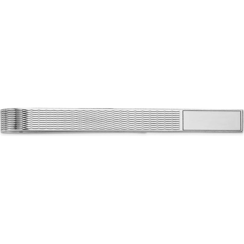 14K White Gold Grooved Engravable Tie Bar with Polished Rhodium Finish by Oro Pregiato