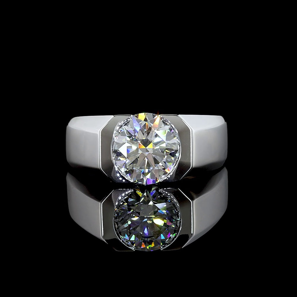 14K White Gold Half-Bezel Round Brilliant Lab Diamond Solitaire Ring - 2.93 Carat Total Weight, E-F Color VS1 Clarity, IGI Certified - Covaloro Fine Jewelry