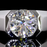 14K White Gold Half-Bezel Round Brilliant Lab Diamond Solitaire Ring - 2.93 Carat Total Weight, E-F Color VS1 Clarity, IGI Certified - Covaloro Fine Jewelry