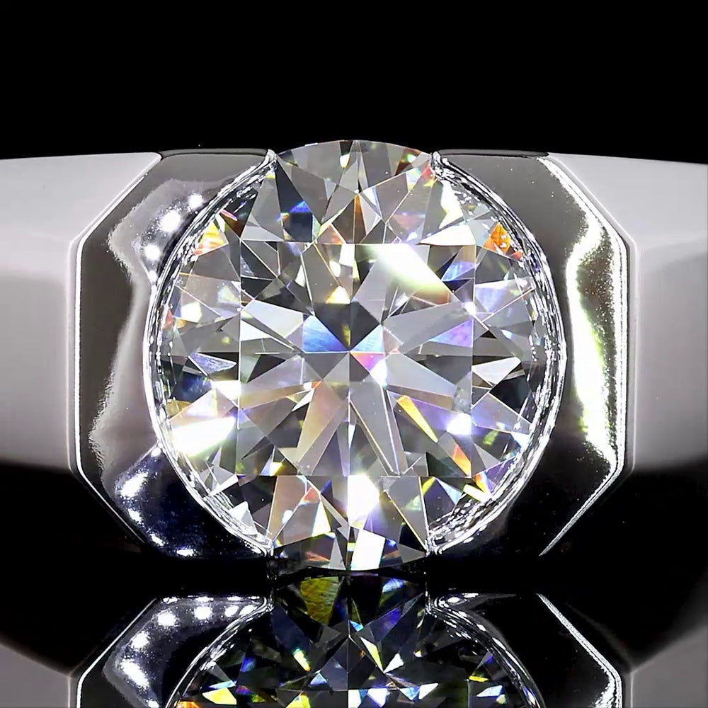 14K White Gold Half-Bezel Round Brilliant Lab Diamond Solitaire Ring - 2.93 Carat Total Weight, E-F Color VS1 Clarity, IGI Certified - Covaloro Fine Jewelry