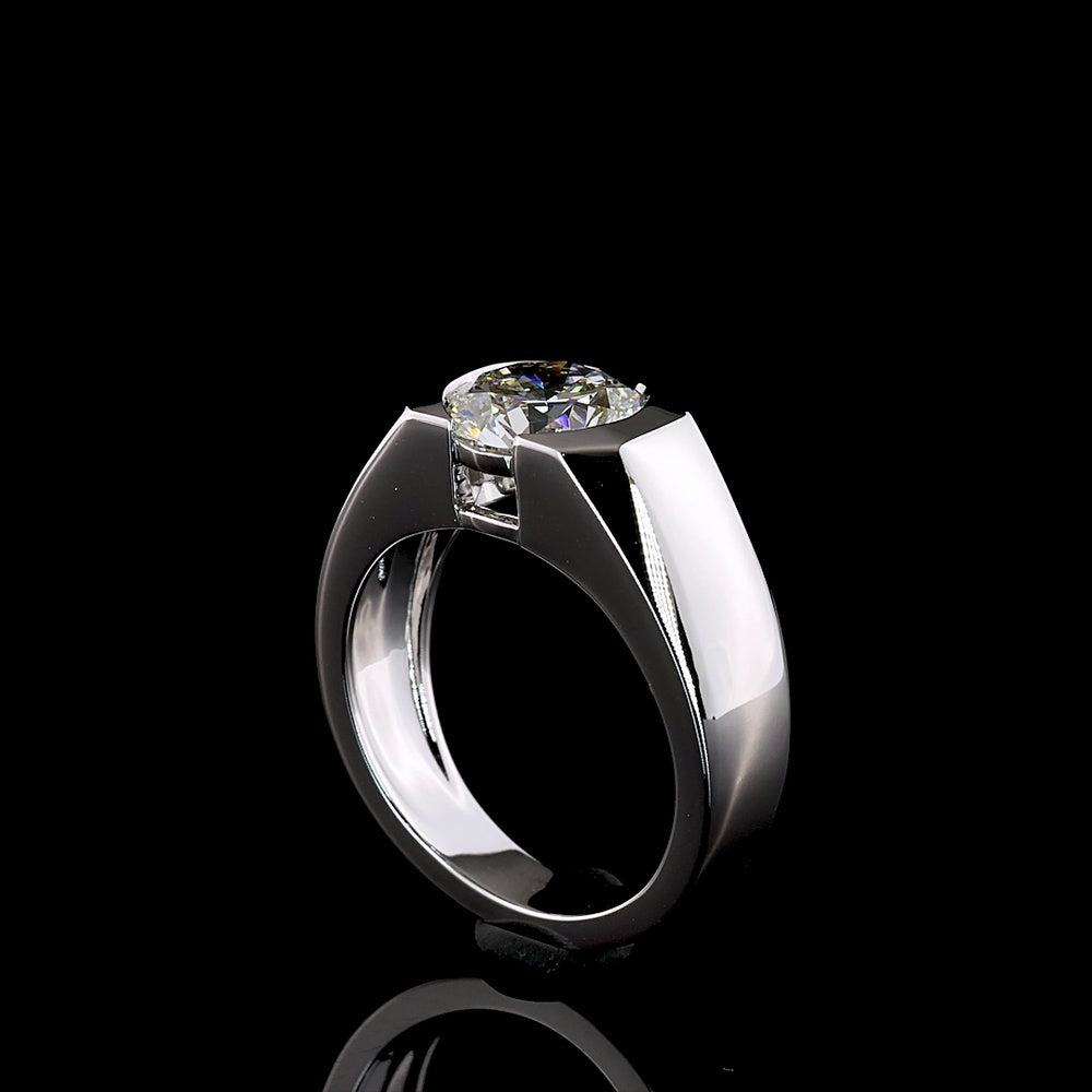 14K White Gold Half-Bezel Round Brilliant Lab Diamond Solitaire Ring - 2.93 Carat Total Weight, E-F Color VS1 Clarity, IGI Certified - Covaloro Fine Jewelry