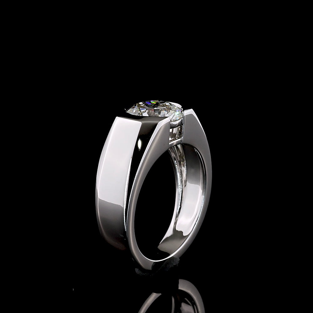 14K White Gold Half-Bezel Round Brilliant Lab Diamond Solitaire Ring - 2.93 Carat Total Weight, E-F Color VS1 Clarity, IGI Certified - Covaloro Fine Jewelry