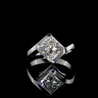 14K White Gold Half Bezel Set Princess Cut Lab Diamond Solitaire Ring - 3.02 Carat F VS1 Total Diamond Weight - Covaloro Fine Jewelry