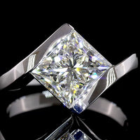 14K White Gold Half Bezel Set Princess Cut Lab Diamond Solitaire Ring - 3.02 Carat F VS1 Total Diamond Weight - Covaloro Fine Jewelry