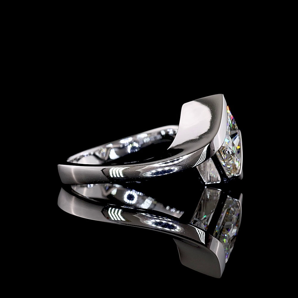 14K White Gold Half Bezel Set Princess Cut Lab Diamond Solitaire Ring - 3.02 Carat F VS1 Total Diamond Weight - Covaloro Fine Jewelry