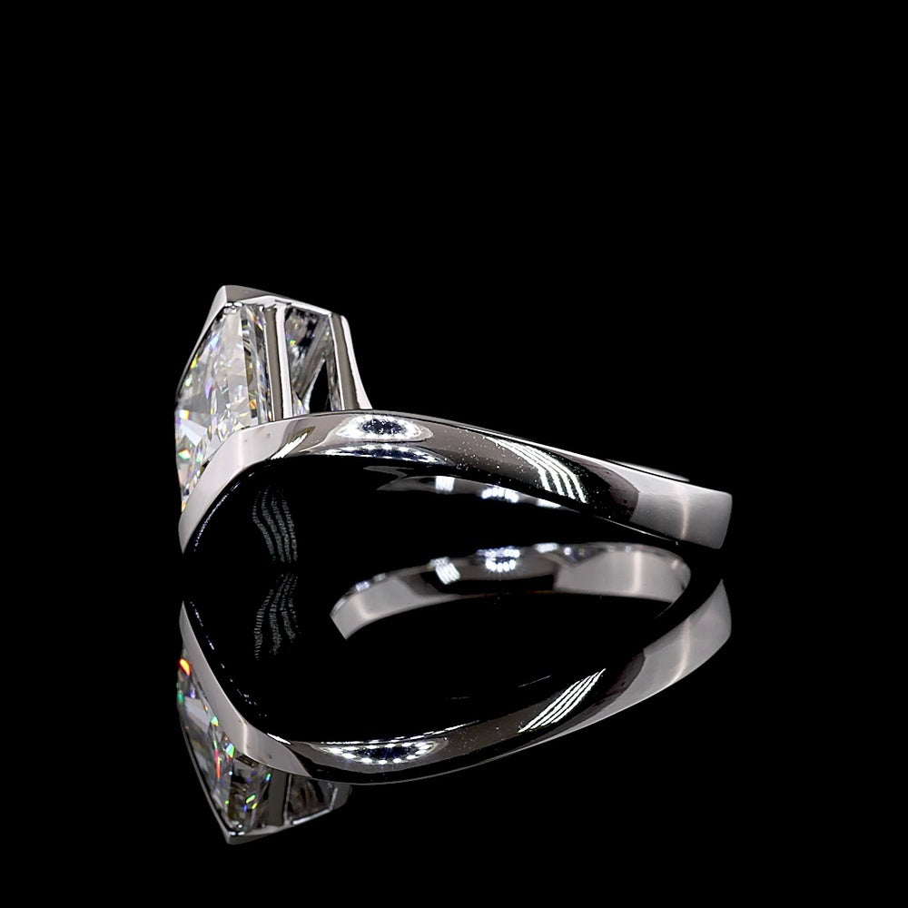 14K White Gold Half Bezel Set Princess Cut Lab Diamond Solitaire Ring - 3.02 Carat F VS1 Total Diamond Weight - Covaloro Fine Jewelry