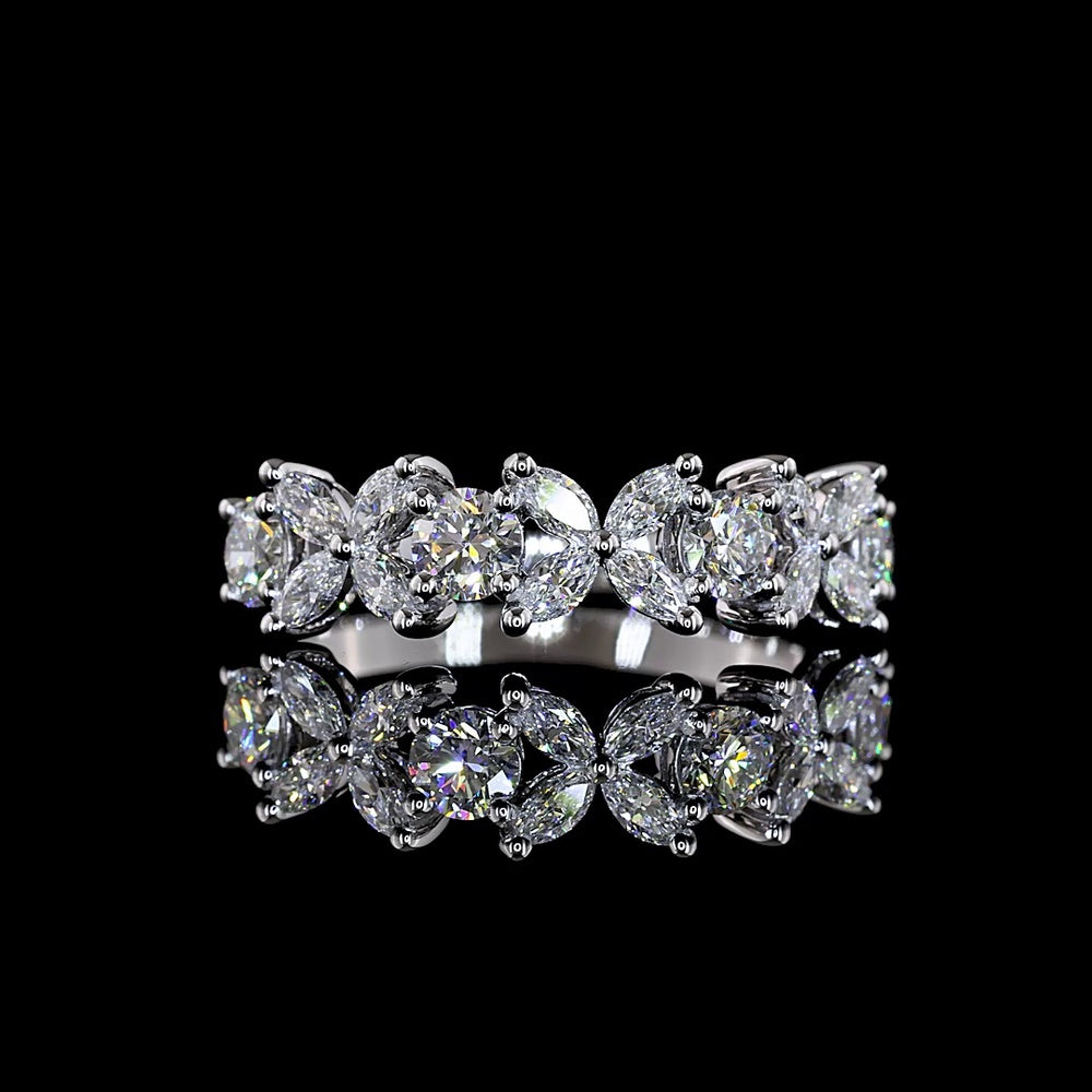 14K White Gold Half-Eternity Band with 0.59ctw Brilliant Cut and 0.41ctw Marquise Cut Lab Diamonds - 1.00 Carats Total Diamond Weight - Covaloro Fine Jewelry